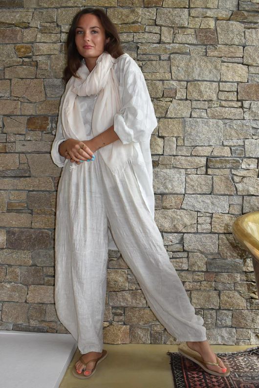 Lalli Damask Classic Tapered Barrel Leg Pant Stone